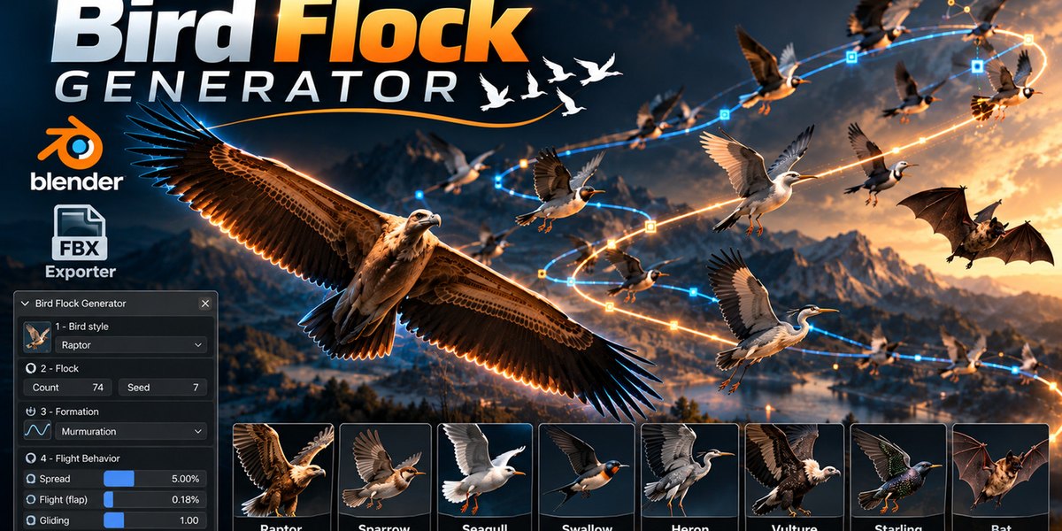 Bird Flock Generator: Blender add-on for bird flocks
