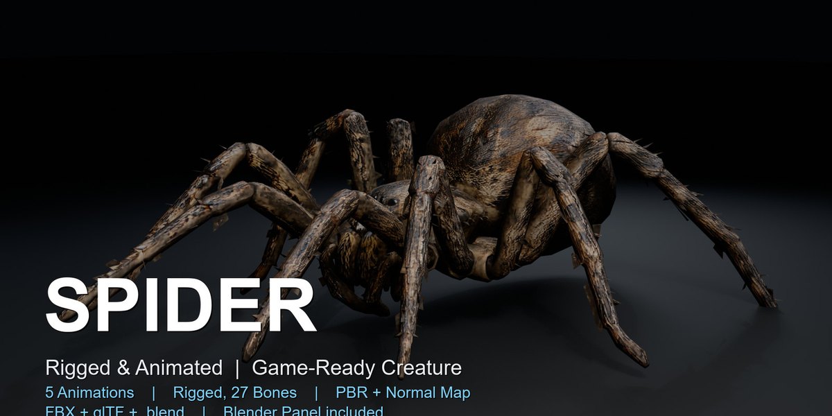 Spider: rigged and animated creature for Blender
