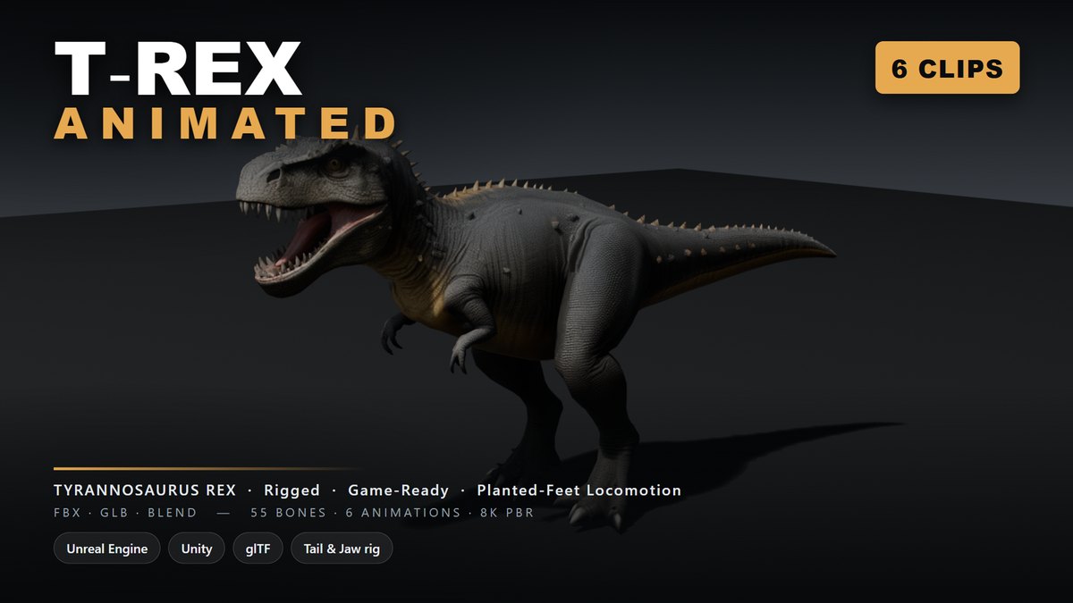 Tyrannosaurus: rigged and animated dinosaur for Blender